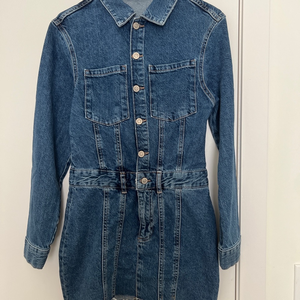 Zara Blue Jean Jacket with Belted Waist